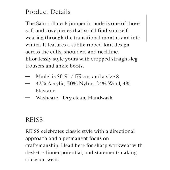 Reiss Women’s Sam Roll Neck Jumper Sweater Large Pink Nude Peach Wool Blend - Picture 10 of 10